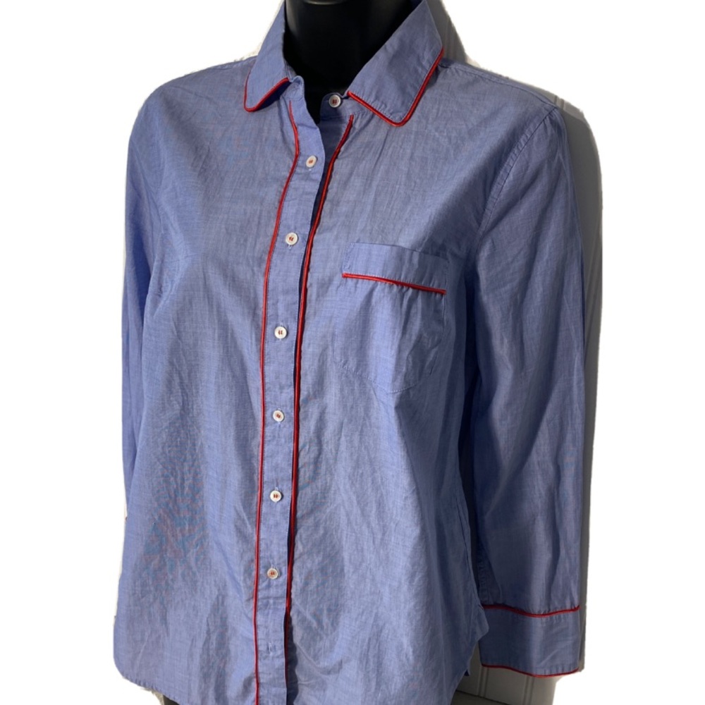 J. Crew Blue Button-Down Shirt with Red Contrast Piping